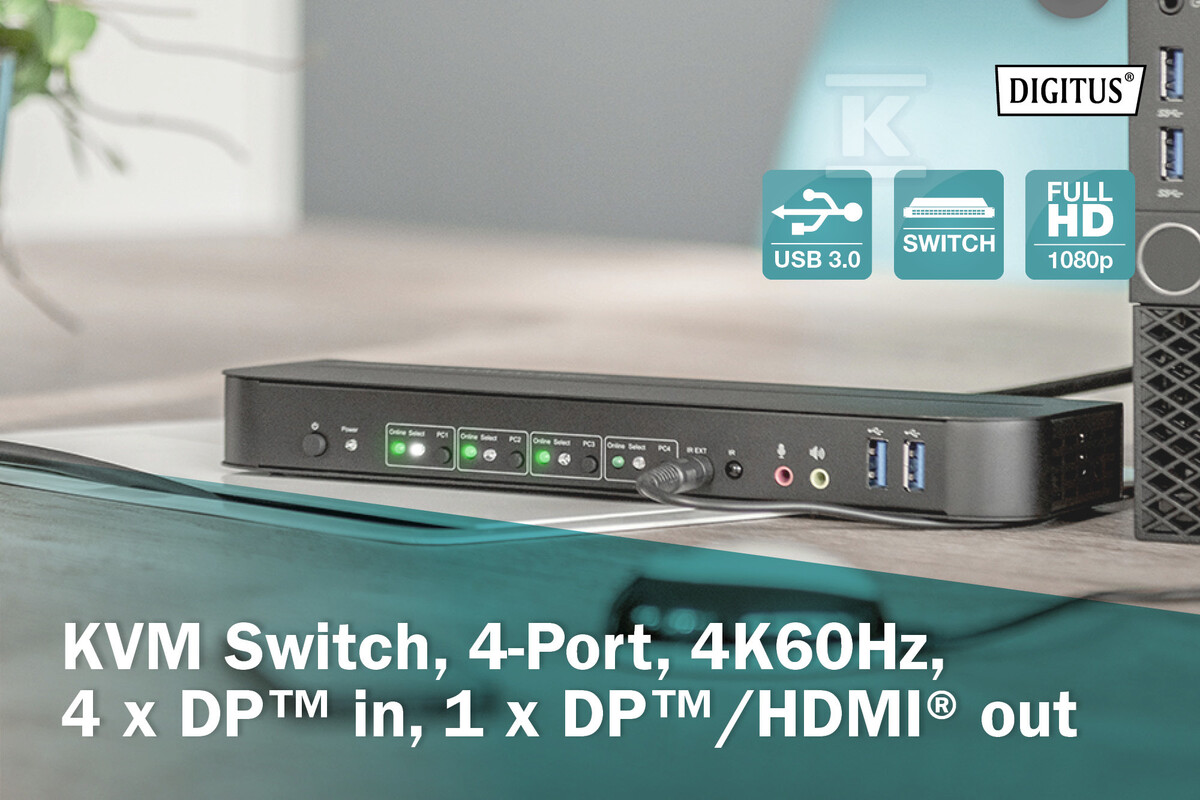 Przełącznik KVM, 4 portowy, 4K 60Hz, - DS-12890