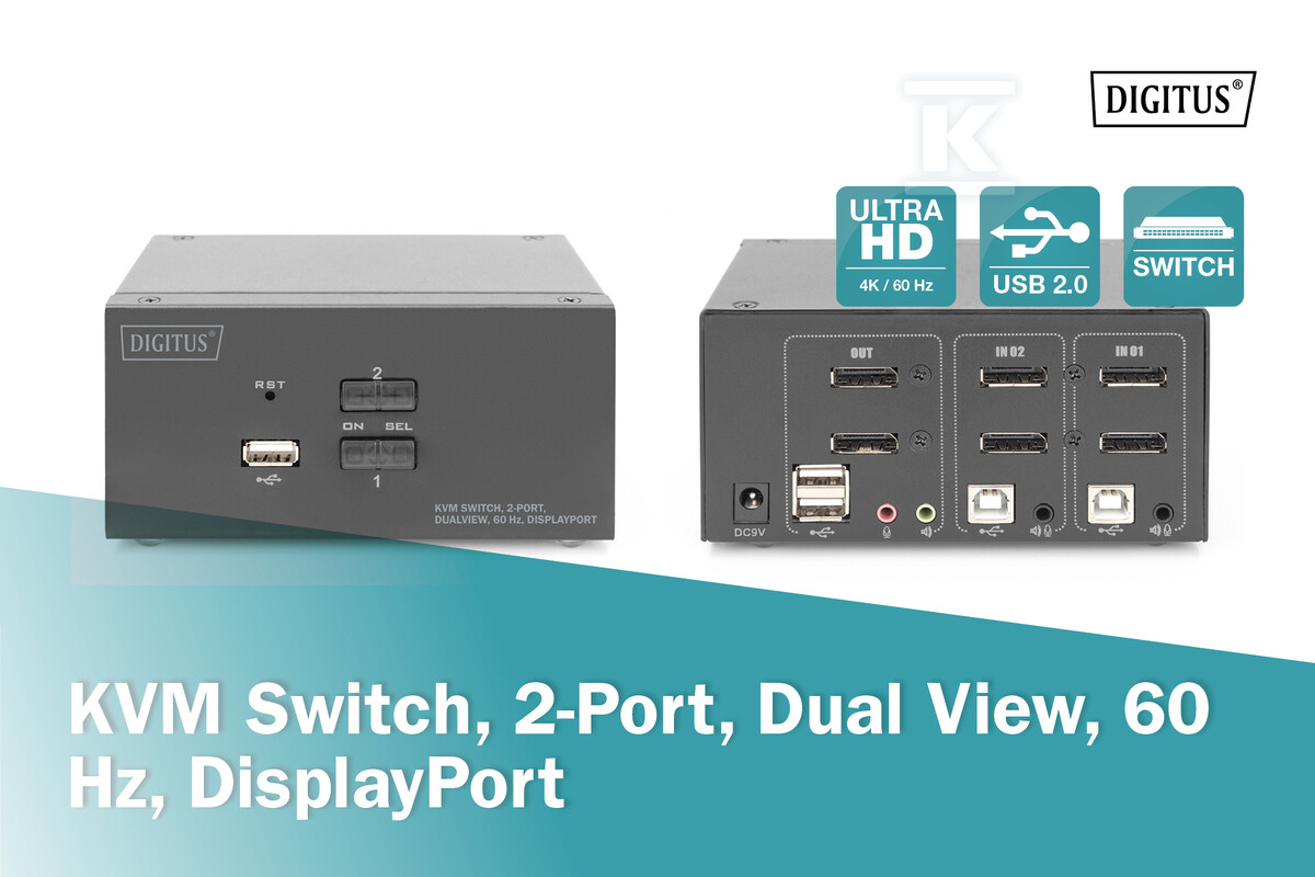 Przełącznik KVM, 2 portowy, 4K 60Hz, - DS-12862