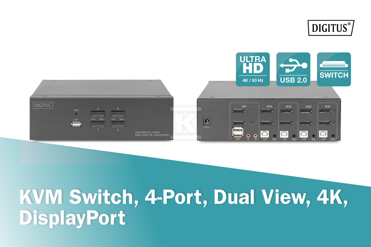 Przełącznik KVM, 4 portowy, 4K 60Hz, - DS-12882