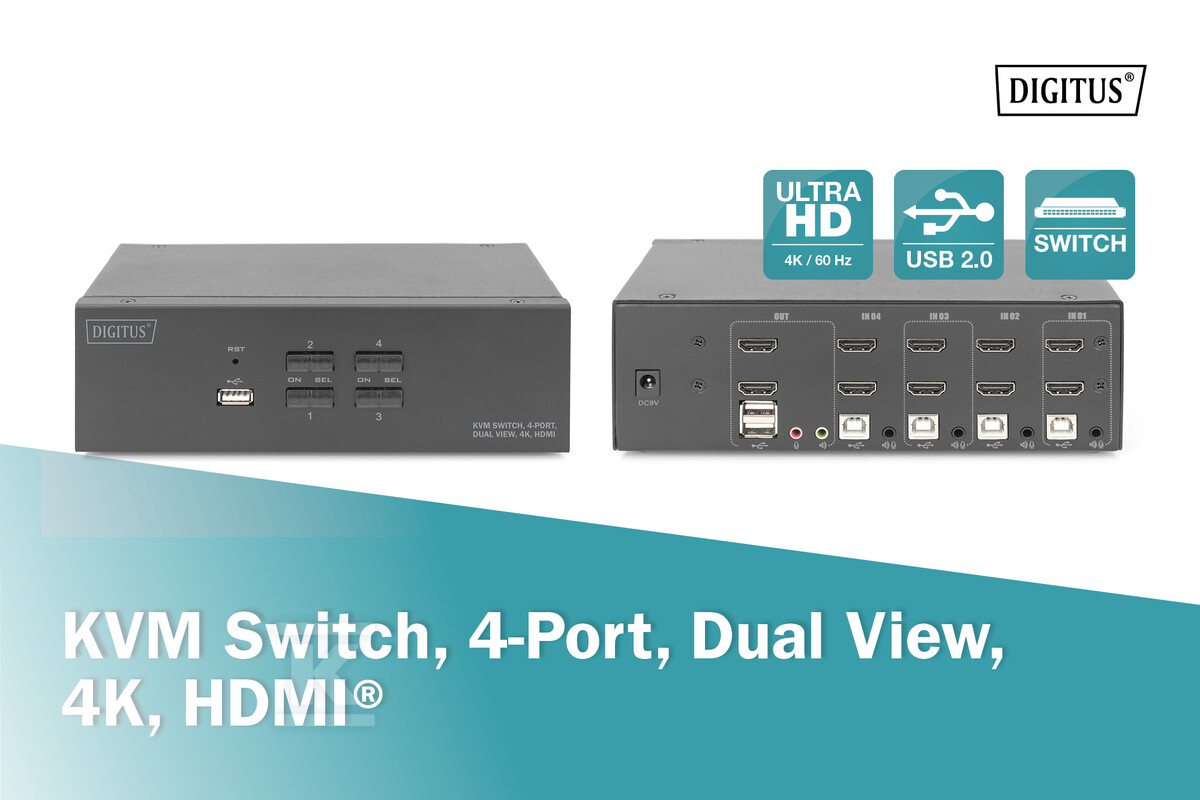 Przełącznik KVM, 4 portowy, 4K 30Hz, - DS-12883