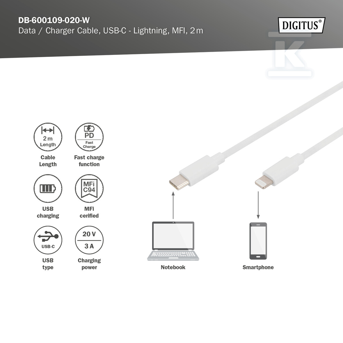 Kabel do transmisji danych/ładowania - DB-600109-020-W