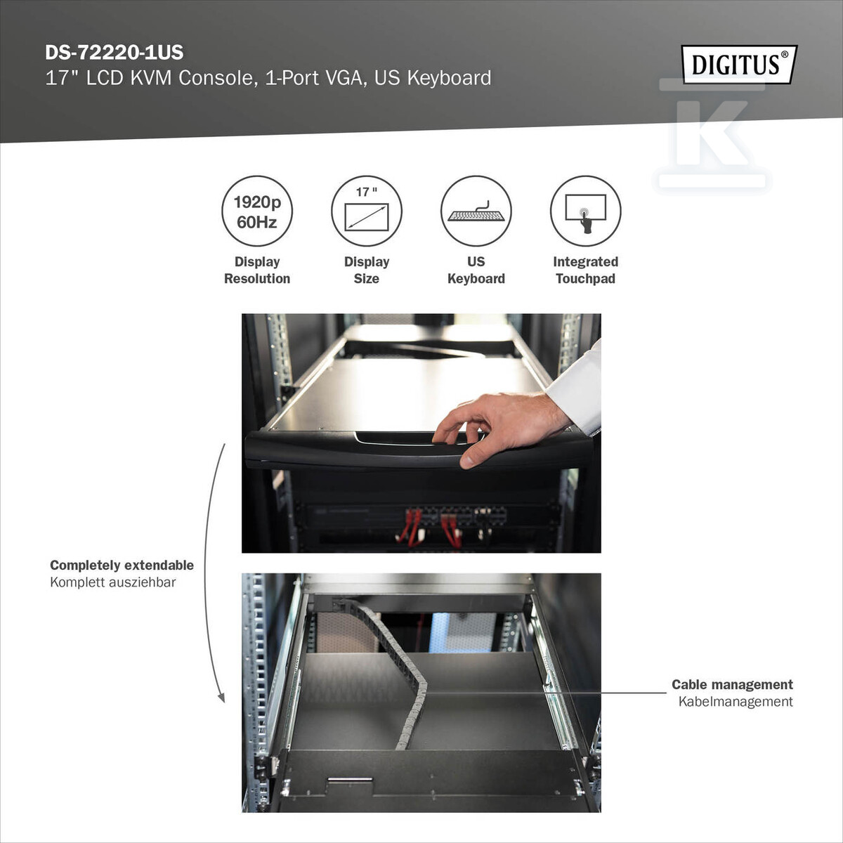 Konsola modularna KVM 17'' HD LCD TFT, - DS-72220-1US
