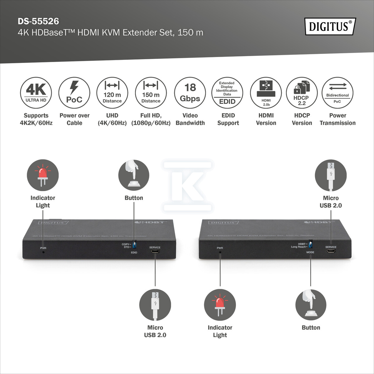 HDBaseT KVM Extender Set, 150 m4K/60Hz, - DS-55526