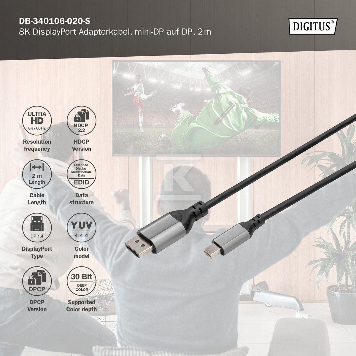 Kabel adapter PREMIUM miniDisplayPort - - DB-340106-020-S