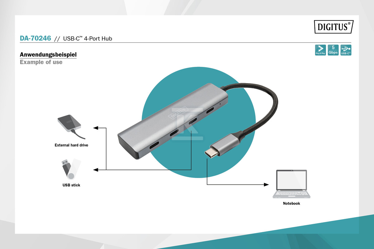Hub USB Typ C 4-portowy 4x USB Typ C - DA-70246
