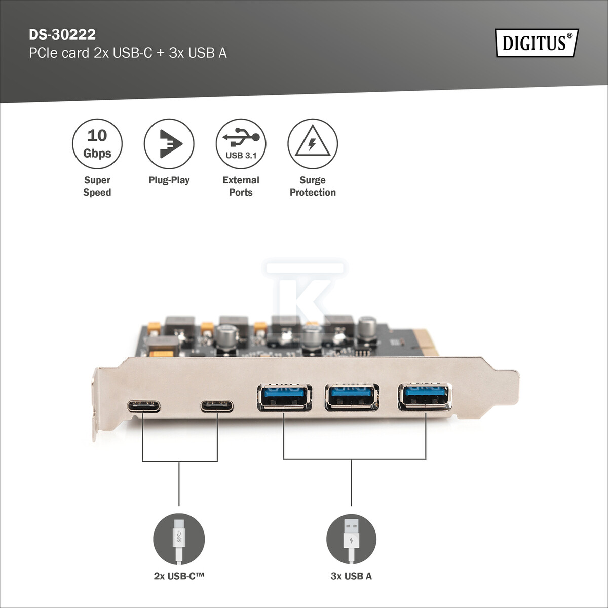 Kontroler USB 3.1 PCIe - 2x USB C / 3x - DS-30222