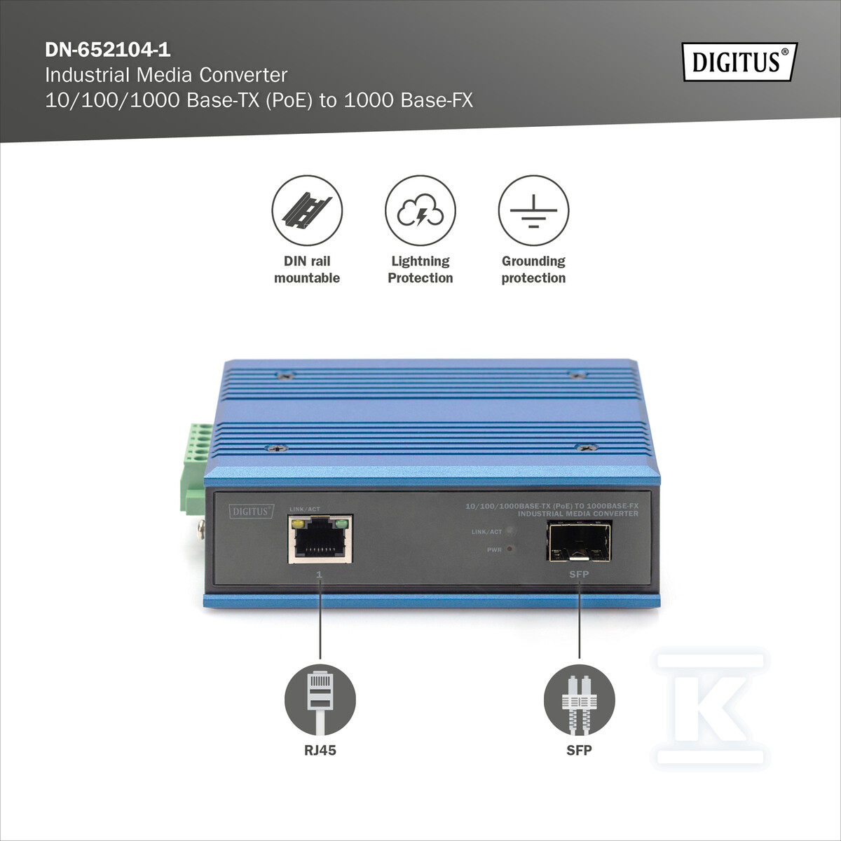 Przemysłowy mediakonwerter 1000Base-TX - DN-652104-1