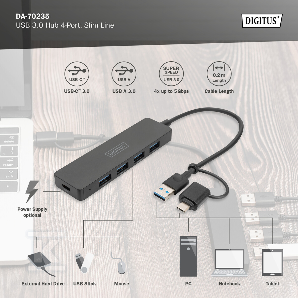 Hub USB 3.0/Koncentrator 4-portowy - DA-70235