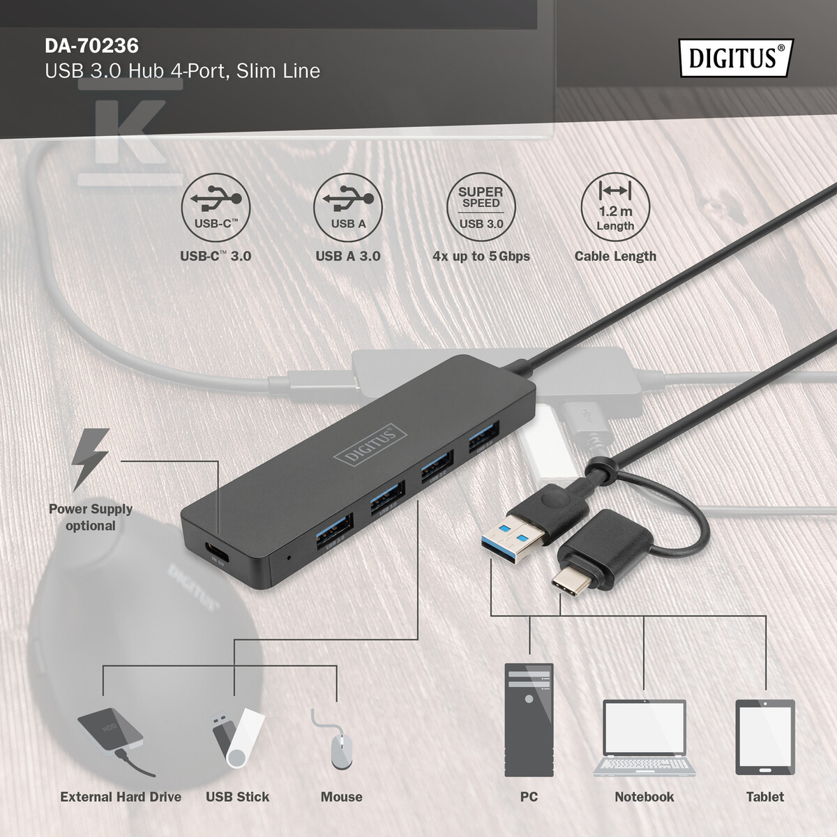 Hub USB 3.0/Koncentrator 4-portowy - DA-70236