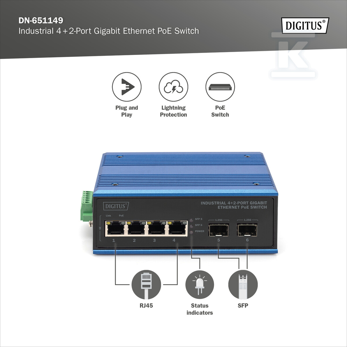 Industrial 4+2 -Port Gigabit Ethernet - DN-651149