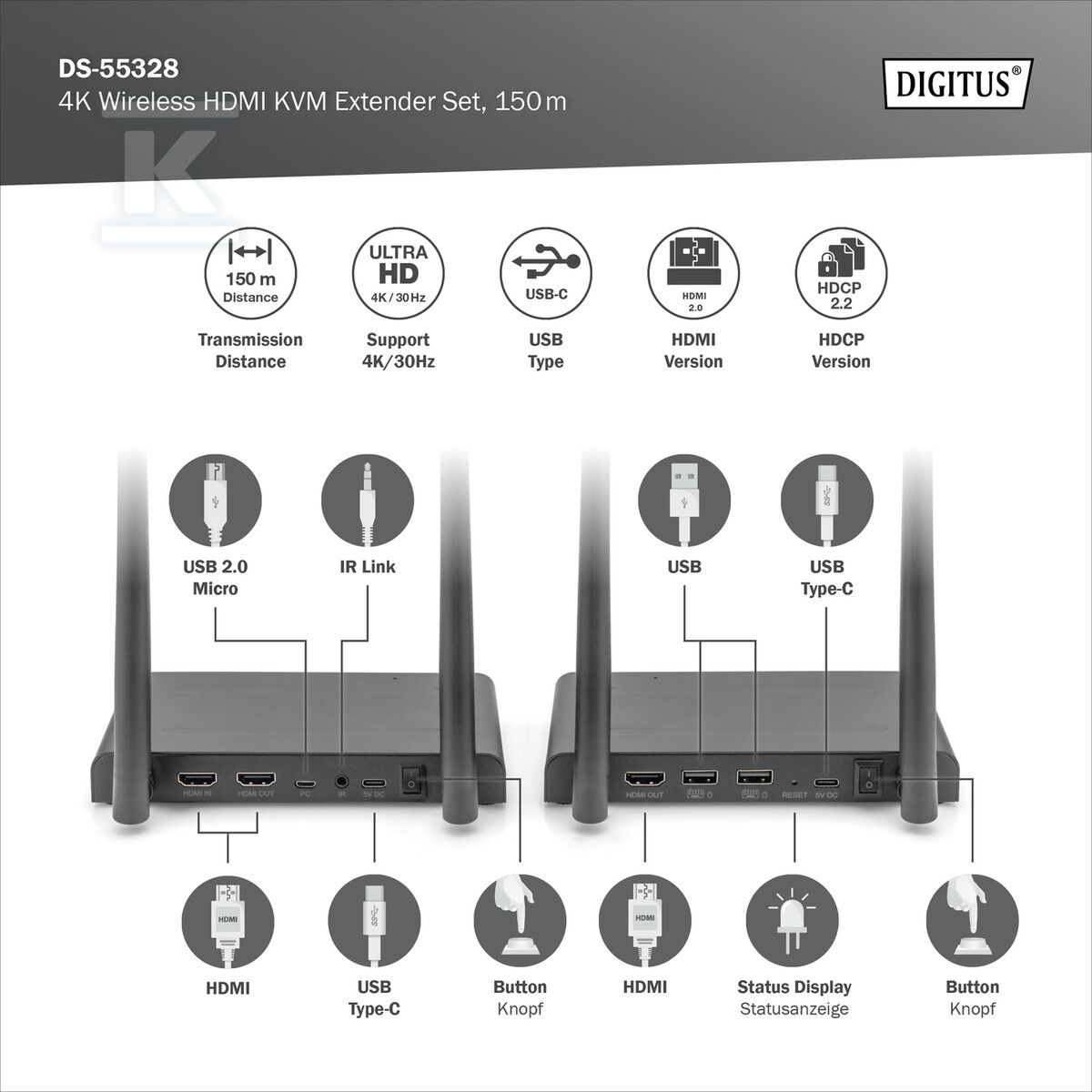 Przedłużacz/Extender KVM HDMI+USB - DS-55328