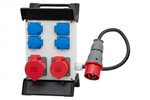 Розподільна коробка R-240 - розетки 16A 5p, 32A 5p, 4x230V, вилка 16A 5p, кабель OW 5x2,5mm2 /1,5m/ , пластиковий каркас