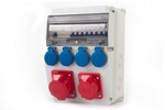 Tableau CAJA 12M - prises 16A 5p, 32A 5p, 4x230V + protections (RCD 4P 40A type AC, 3P C32A, 3P C16A, 1P B16Ax2) IP44, ONNLINE