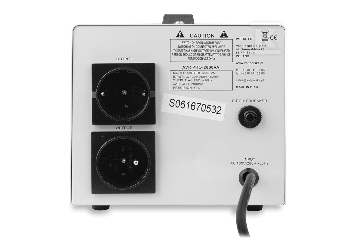 Stabilizator napięcia AVR PRO 2000VA 3% - 5AVRZP2000