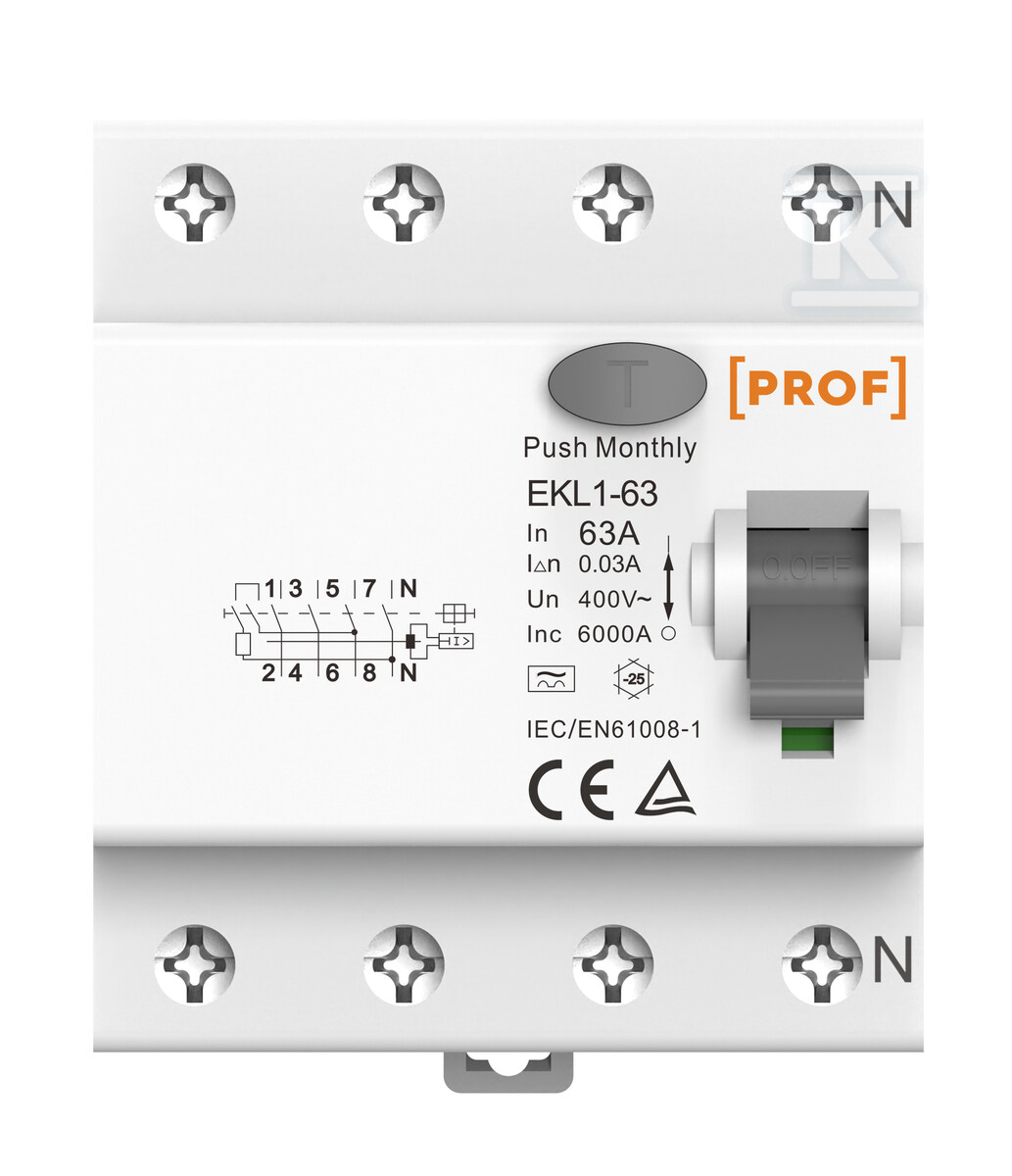 Disjoncteur différentiel 63A 4P 30mA - EKL1-63-63A-4P-6KA-TYP-A