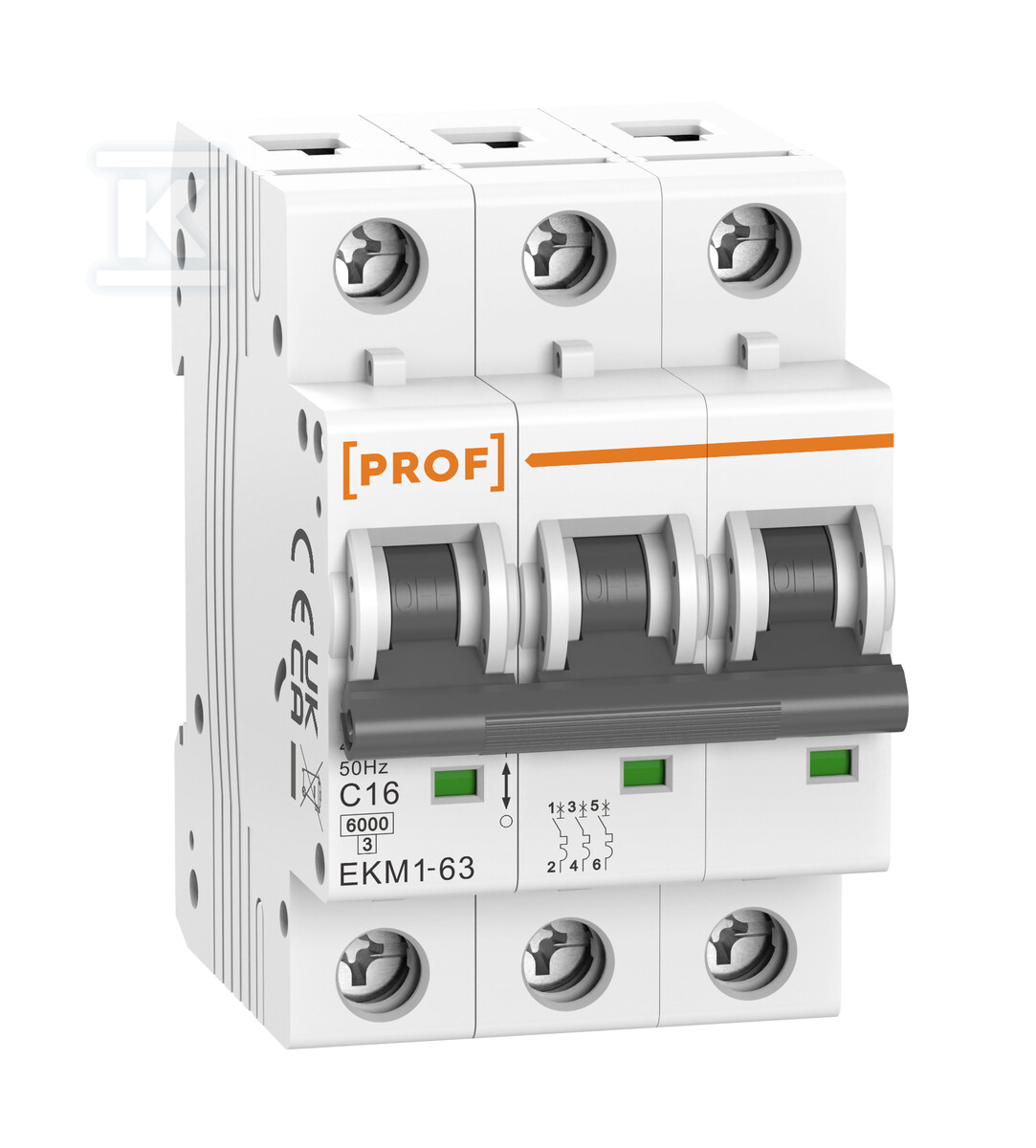 Автоматичний вимикач C 16A 3P 6kA - EKM1-63-3P-C-16A-6KA