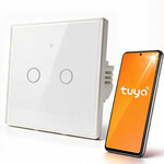 Inteligentny łącznik dotykowy światła 2-kanałowy Wi-Fi Timer Tuya Smart Life hartowane szkło biały, QOLTEC