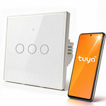 Inteligentny łącznik dotykowy światła 3-kanałowy Wi-Fi Timer Tuya Smart Life hartowane szkło biały, QOLTEC