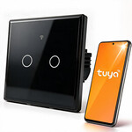 Inteligentny łącznik dotykowy światła 2-kanałowy Wi-Fi Timer Tuya Smart Life hartowane szkło czarny, QOLTEC