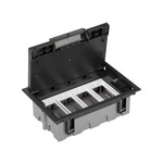 Puszka podłogowa KFR, prostokątna 4-modułowa, 8x K45, głębokość regulowana: 93mm - 128mm, IK08, grafit CONNECT, odpowiednik: SF410/14