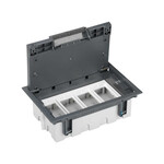 Puszka podłogowa KFR, prostokątna 4-modułowa, 8x K45, głębokość regulowana: 70mm - 105mm, IK08, szary CONNECT, odpowiednik: SF470