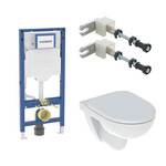 Stelaż podtynkowy Geberit Duofix do WC, Sigma 12cm, H112 Zestaw wiszącej miski WC Selnova lejowa, B36 cm, H39 cm, T53 cm, Rimfree, z deską sedesową, mocowanie od góry, wolne opadanie, z wypinanymi zawiasami Wsporniki dystansowe Duofix