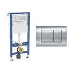 Stelaż podtynkowy Geberit Duofix Basic do WC, Delta 12cm, H112, ze wspornikami montażowymi Przycisk uruchamiający Geberit Delta20 (ex Delta30) do spłukiwania dwudzielnego, prostokątny, przedni, chrom błyszczący