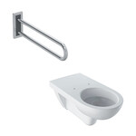 Wisząca miska WC Selnova Comfort lejowa, B35.5 cm, H34 cm, T70 cm, długa, łazienka bez barier Poręcz Lehnen Concept Pro ścienna łukowa stała 70 cm, stal nierdzewna