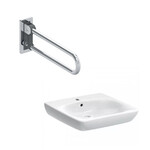 Umywalka Selnova Comfort B60 cm, H15 cm, T55 cm, z przelewem, z otworem na baterię Lehnen Concept Pro poręcz ścienna łukowa uchylna, L60cm, stal nierdzewna gładka