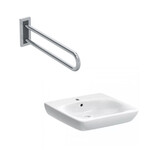 Umywalka Selnova Comfort B60 cm, H15 cm, T55 cm, z przelewem, z otworem na baterię Lehnen Concept Pro poręcz ścienna łukowa stała, L60cm, stal nierdzewna gładka