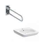 Umywalka Selnova Comfort B65 cm, H15 cm, T55 cm, z przelewem, z otworem na baterię Lehnen Concept Pro poręcz ścienna łukowa uchylna, L70cm, stal nierdzewna gładka
