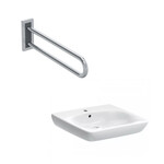 Umywalka Selnova Comfort B65 cm, H15 cm, T55 cm, z przelewem, z otworem na baterię Poręcz Lehnen Concept Pro ścienna łukowa stała 70 cm, stal nierdzewna