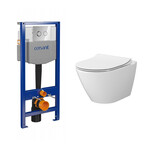 Stelaż Podtynkowy B958 System 50 Pneumatyczny Przycisk Chrom Błysk+Zestaw 743 Miska zawieszana bezkołnierzowa City Oval New CleanOn z ukrytym montażem, deska Slim duroplastowa, wolnoopadająca z Funkcją łatwego wypinania one button