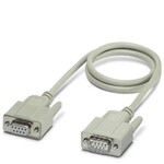 Konfekcjonowany kabel D-SUB ekranowany, 9-pinowy, elastyczny (7-drutowe żyły), kolor kabla RAL 7000 (szary), mocowany za pomocą gwintu 4-40 UNC, stopień ochrony IP20, głowica 1 z gniazdem Shell 1 i prostym odejściem kabla, głowica 2 z wtykiem Shell 1 i prostym odejściem kabla, długość: 1 m