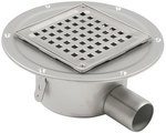 Adjustable bathroom inlet body with square grate (to be purchased siphon 502.050.110 and optional filter 502.000.000 S) horizontal drain Ø50 MM, with collar for insulated floors