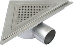 Adjustable TRIO bathroom inlet body with a triangular grate (to be purchased siphon 502.050.110 and optional filter 502.000.000 S) horizontal outflow, outlet Ø 75 MM, with insulation collar