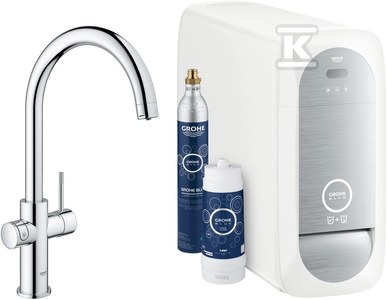 Zestaw startowy z wylewką w kształcie C Grohe Blue Home, bateria kuchenna z filtrem do wody