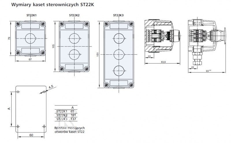 3-otvorová ovládací skříňka s červenou - ST22K3\05-1