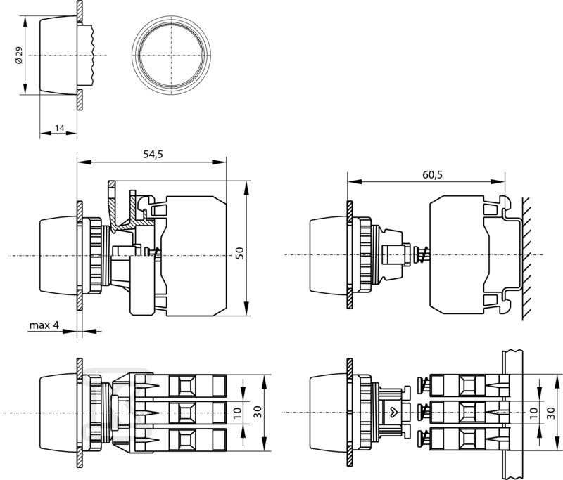 Control button covered green (1NO, 1NC) - ST22-KZ-11\.