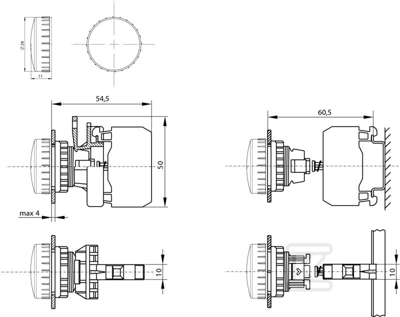 Lampă de semnalizare roșu 230V bec - ST22-LC-230-BA9S\.