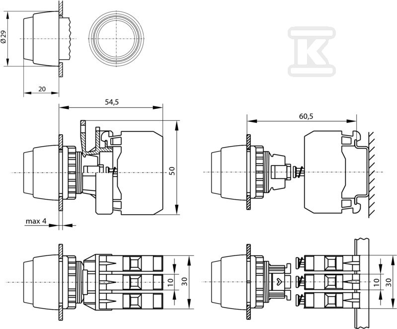 Buton de comandă proeminent roșu (1NC) - ST22-WC-01\.