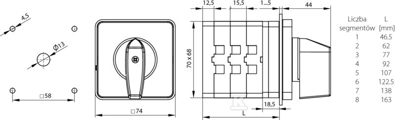 Comutator cu came 63A, Separator 0-1 (3 - SK63-2.8211\P08