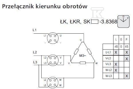 16A cam switch, L-0-P reversing switch, - ŁK16R-3.8368\P03