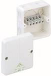 Пластикова коробка поверхневого монтажу, ABOX 025 80x80x52 IP65, біла, з планкою (гвинтова клема, 5-контактна) на 2,5 мм2