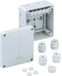 Пластикова коробка поверхневого монтажу, 'ABOX 060 110X110X67 IP65, сіра, з планкою (гвинтова клема, 5-контактна) на 6 мм2