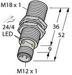 Inductive sensor, M18 housing, PNP output, N.O. range 8mm with M12 connector type BI8-M18-AP6X-H1141