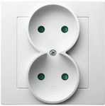 Double socket with shutters, white, AS