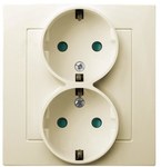 Double schuko socket with shutters, ecru, AS