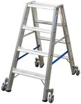 STABILO ladder with steps, double-sided with rollers 2x4 steps