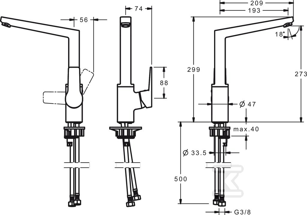 Twista, kitchen mixer with side lever - 3838F-33